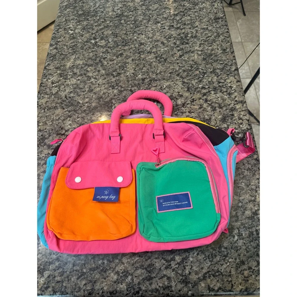 Xi Peng Bag Colorblock Duffle Bag Nylon Travel Gym Pink Multi 90s Style